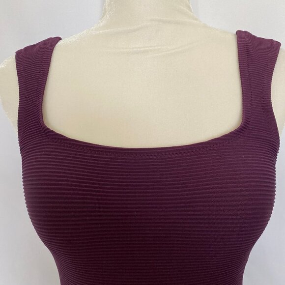 One Piece Square Neck Deep Purple Wine Bathing Suit - Picture 4 of 11